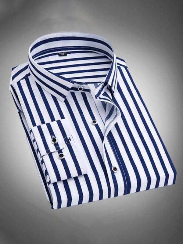 Men's Stripe Print Business Long Sleeve Shirt