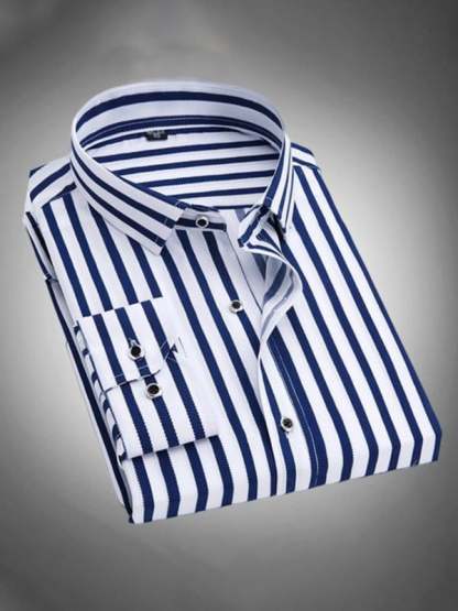 Men's Stripe Print Business Long Sleeve Shirt