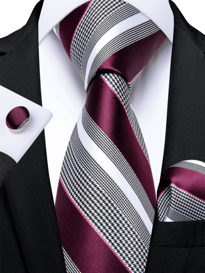 Men's Formal Work Tie Grey Yellow Striped Tie Pocket Square Cufflinks Set