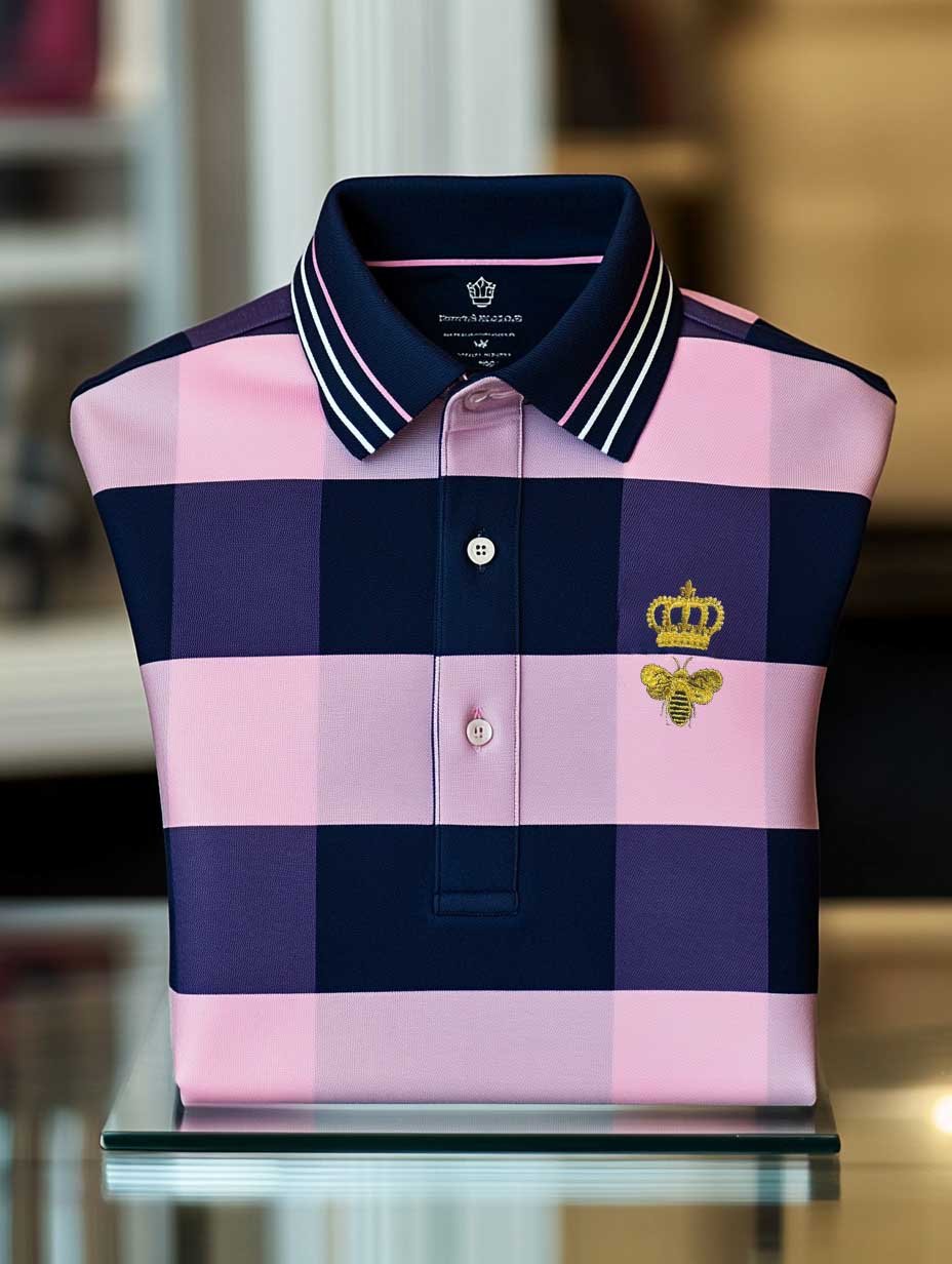 Men's Retro Business Logo Print Long Sleeve Polo Shirt