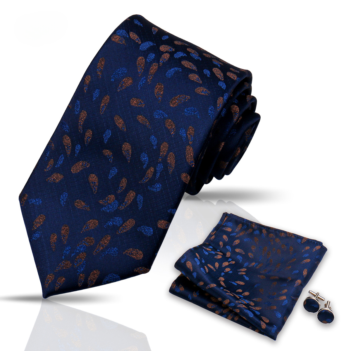 Men's Tie and Pocket Square and Clip Cufflinks Set