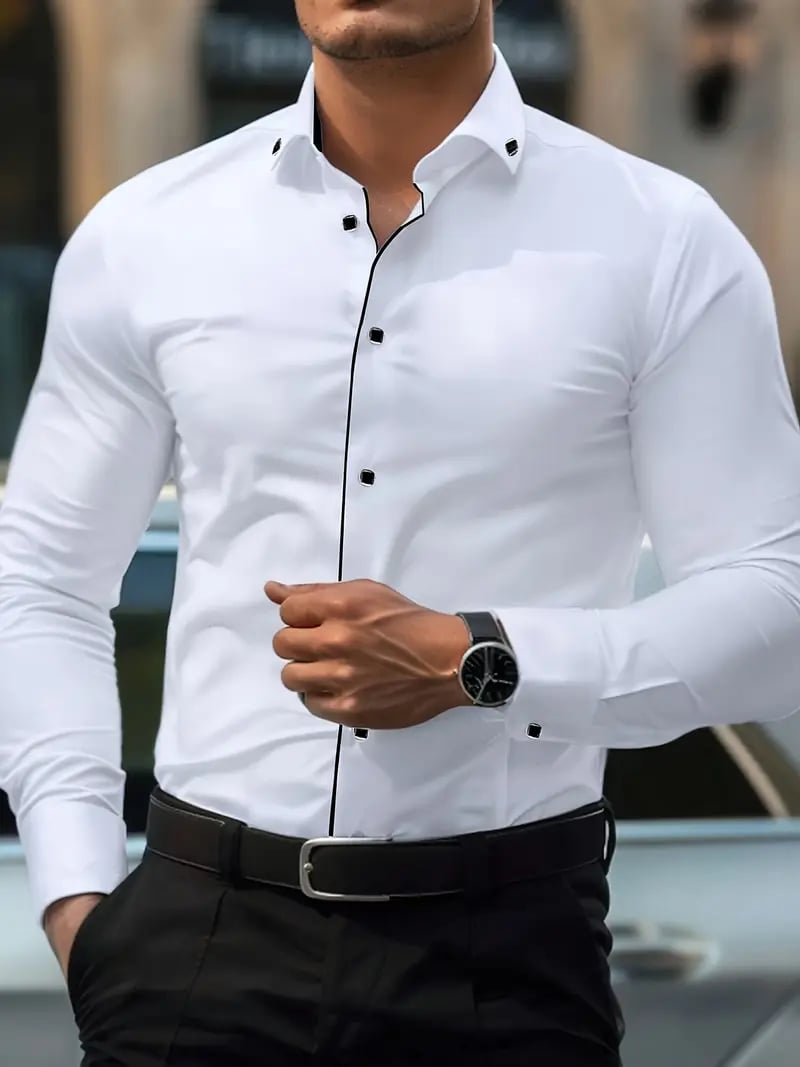 Men's Solid Color Design Business Casual Shirt