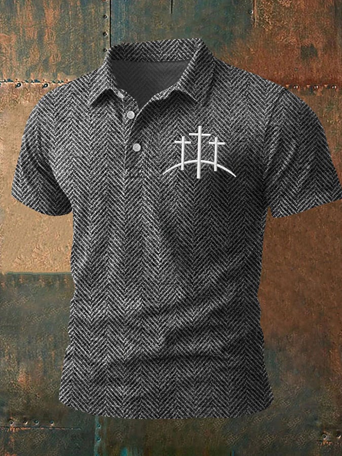 Men'S Faith Cross Check Fabric Polo Shirt