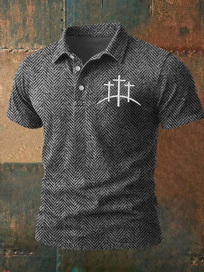 Men'S Faith Cross Check Fabric Polo Shirt