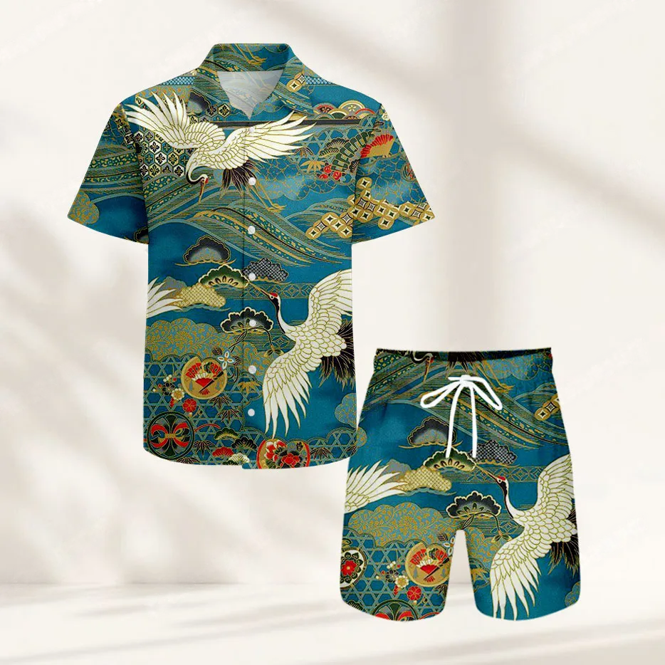 Men's Casual Short-Sleeved Shirt And Shorts Two-Piece Set