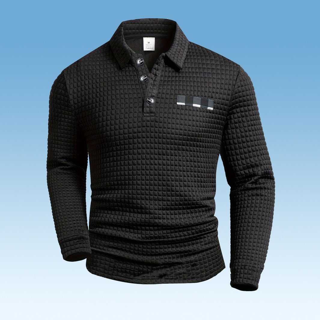 Men's Vintage Striped Long-Sleeved Henley Polo Shirt