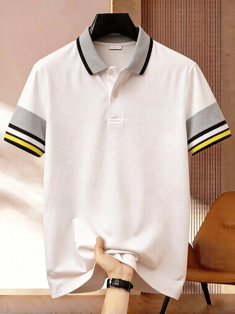 Men's Business Colorblock Plaid Print Polo Shirt