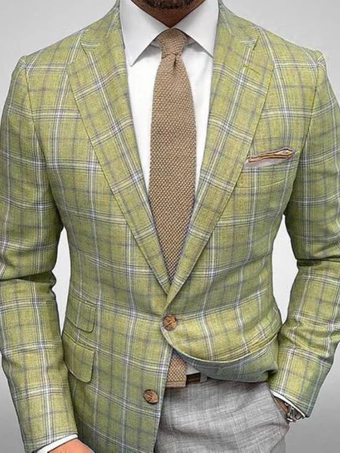 Men's Work Plaid Single Breasted Notched Collar Blazer