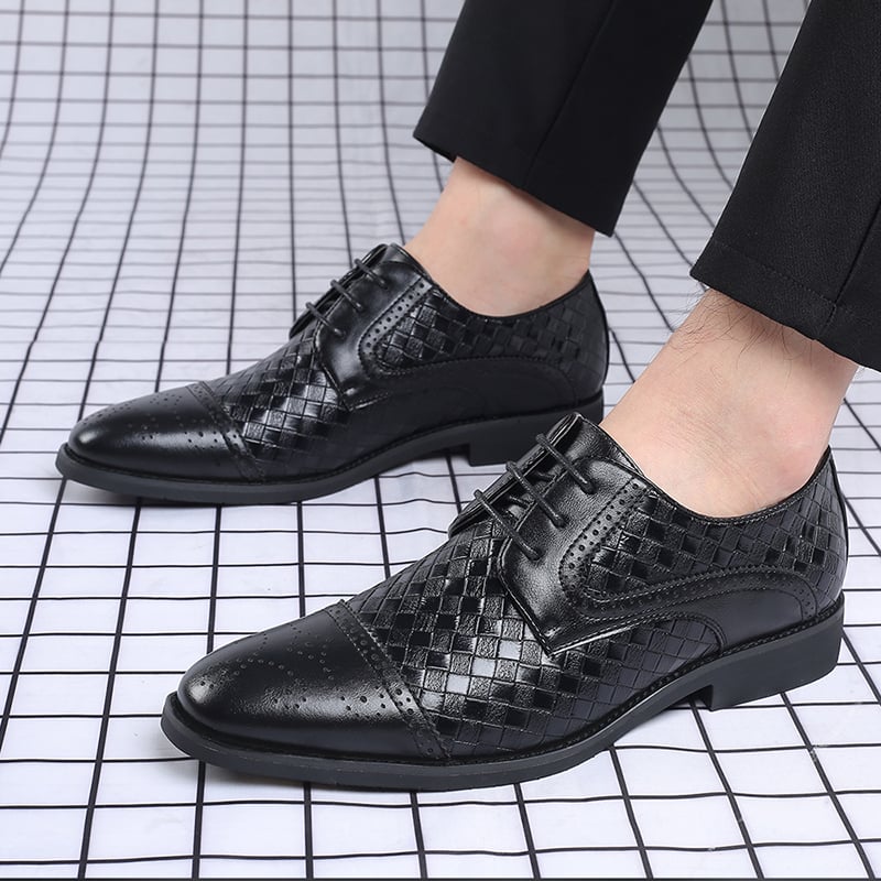 Mens Plaid Casual Fashion Patchwork Lace-Up Leather Shoes
