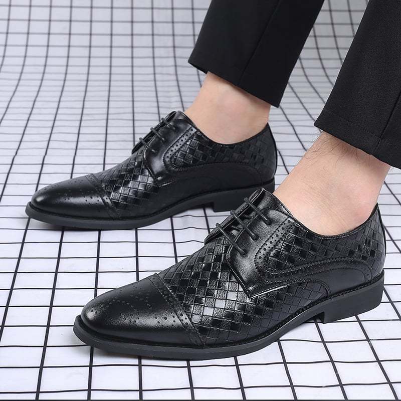 Mens Plaid Casual Fashion Patchwork Lace-Up Leather Shoes