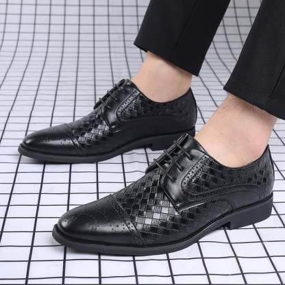 Mens Plaid Casual Fashion Patchwork Lace-Up Leather Shoes