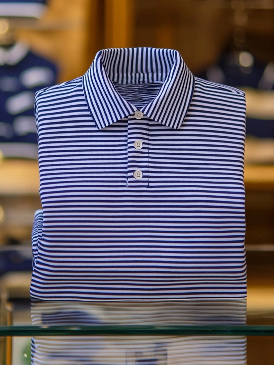 Men's Business Casual Striped Button Short Sleeve Polo Shirt