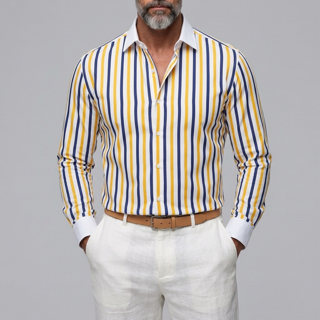 Men's Business Casual Striped Print Button-Up Slim Fit Long Sleeve Shirt