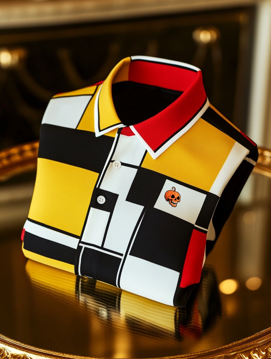 Men's Business Casual Halloween Art Button Short Sleeve Polo Shirt