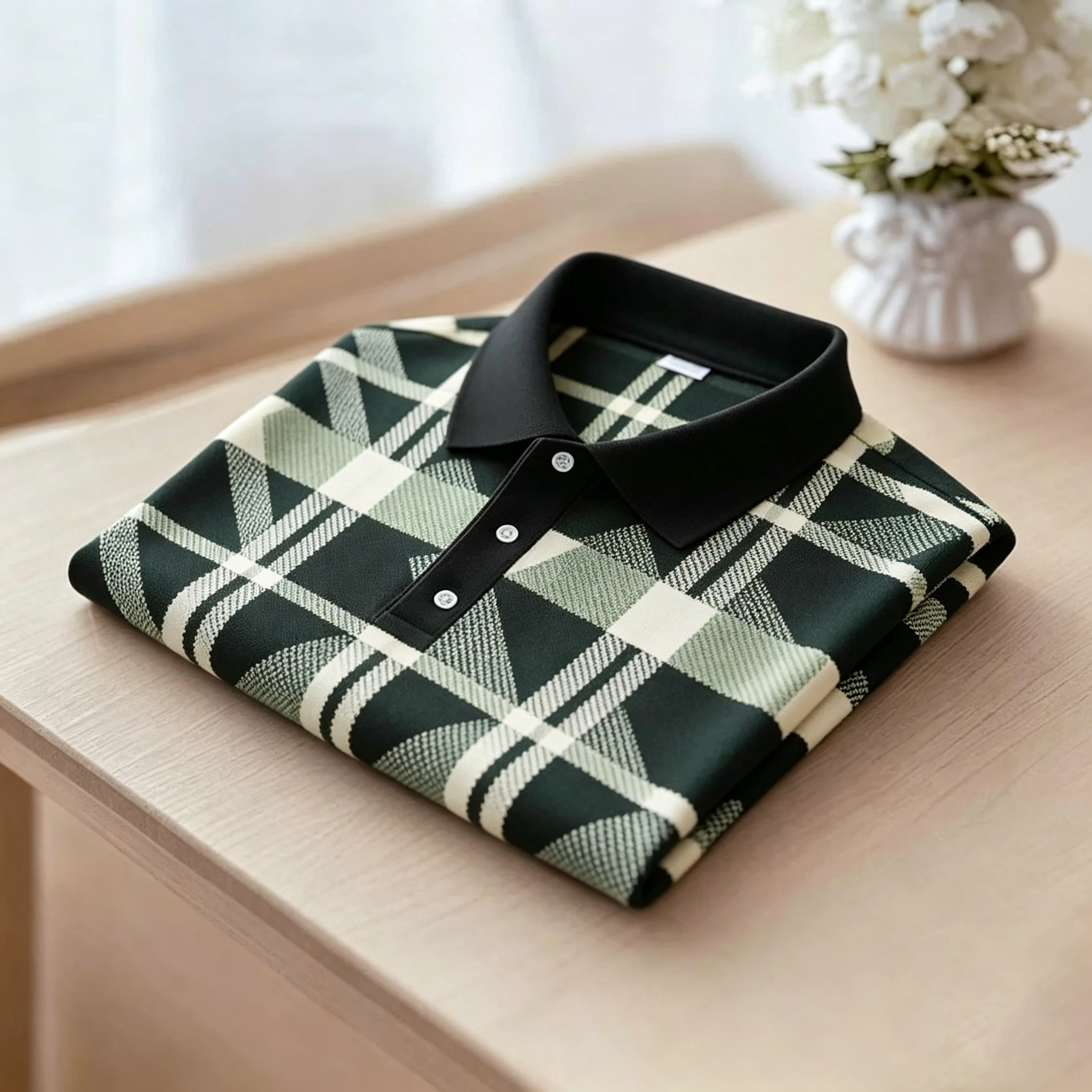 Green Retro Plaid Short Sleeve Polo Shirt
