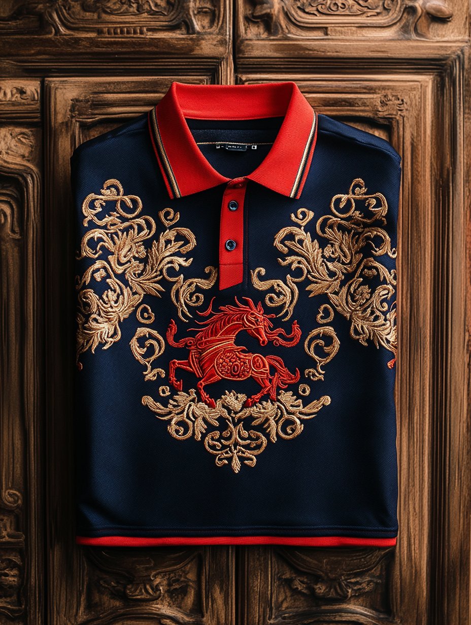 Men's Business Luxury Printed Button Short Sleeve Polo Shirt