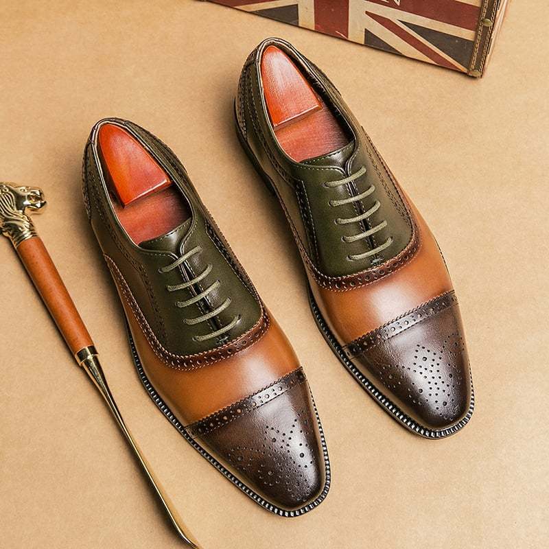 Men's Stylish Color Block British Casual Lace-Up Brogues Oxford Leathe