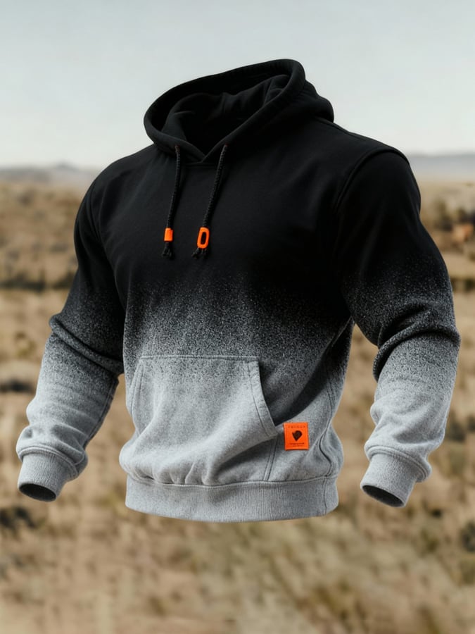 Men'S Stylish Gradient Contrast Color Hooded Sweatshirt