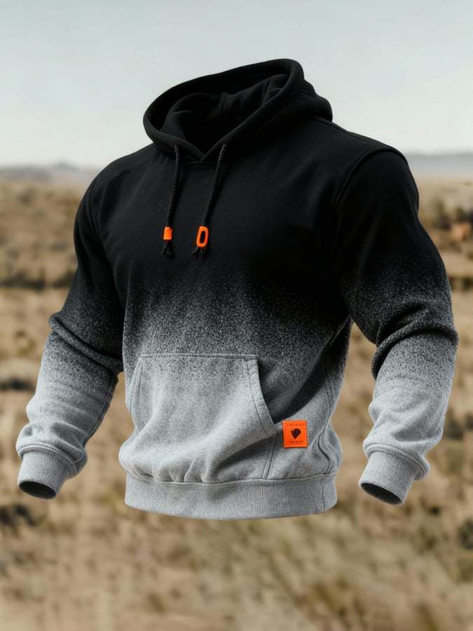 Men'S Stylish Gradient Contrast Color Hooded Sweatshirt