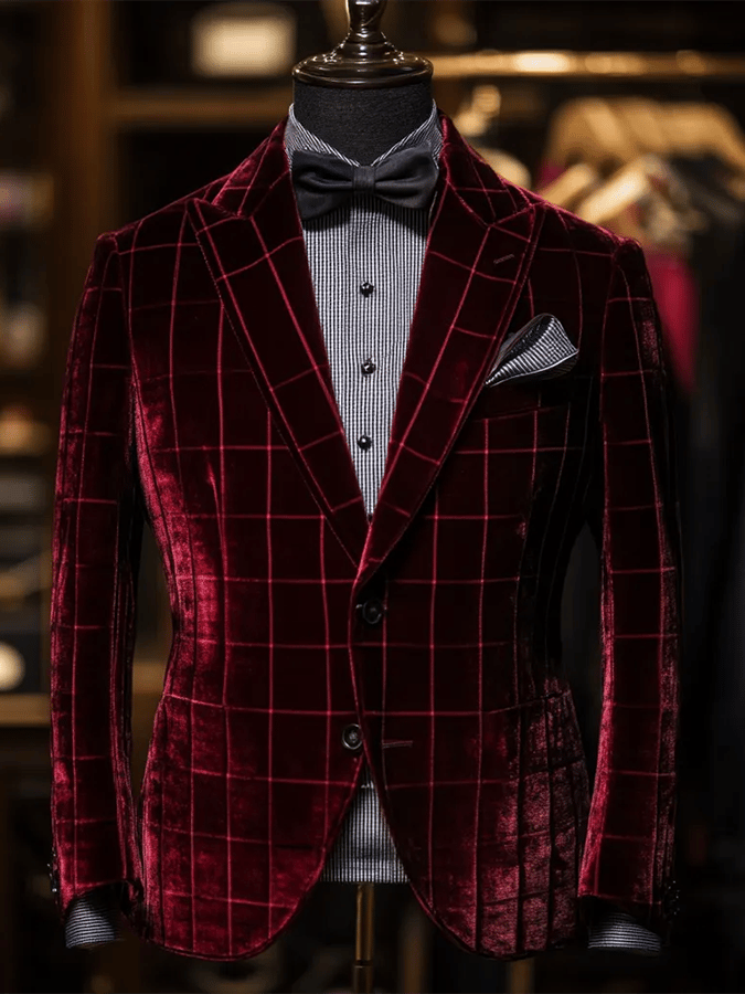 Men's Business Fashion Plaid Single Breasted Blazer