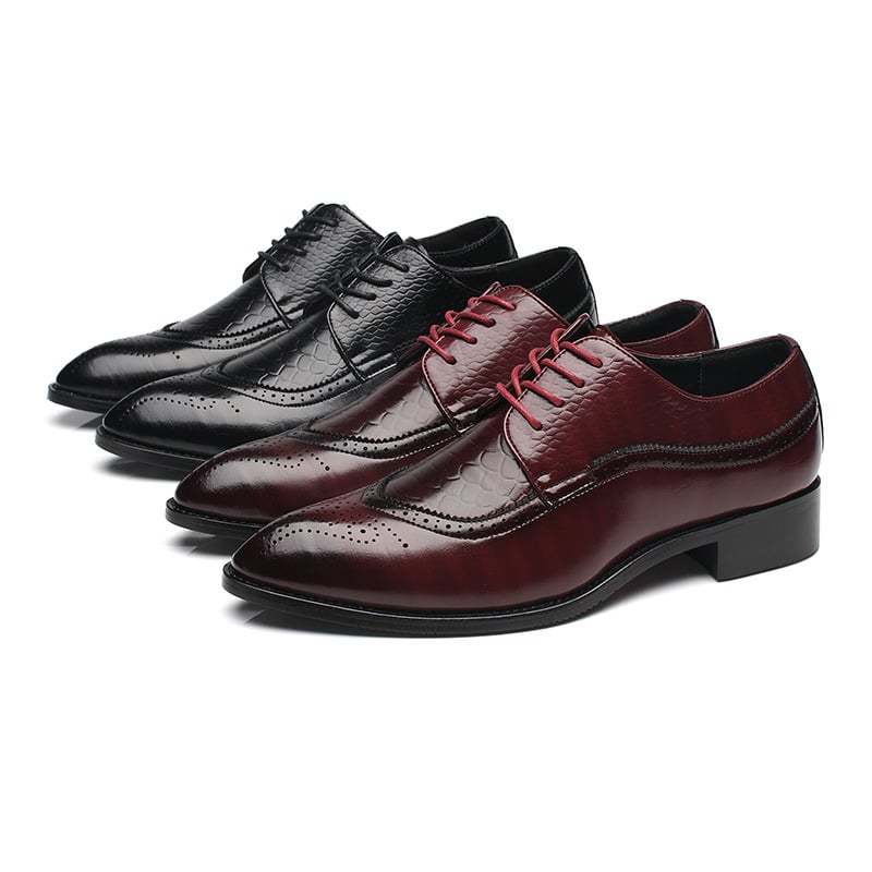 Men's Business Casual Pointed Toe Patchwork Lace Up Oxfords Faux Leather Brogues Shoes