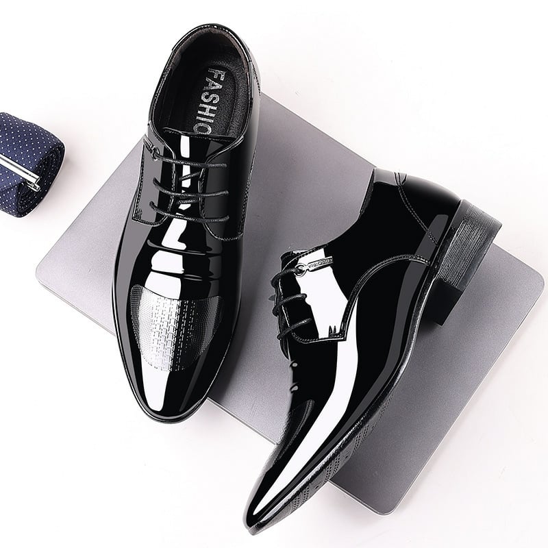 Men's Business Formal Casual Pointed Toe Lace Up Oxfords Faux Leather Patant Shoes