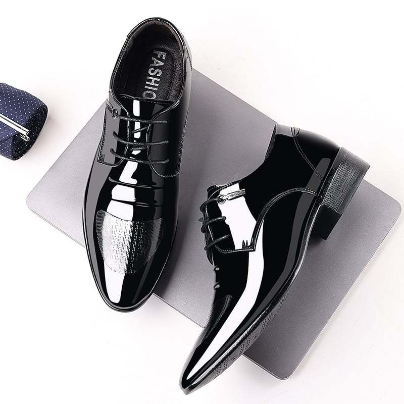 Men's Business Formal Casual Pointed Toe Lace Up Oxfords Faux Leather Patant Shoes