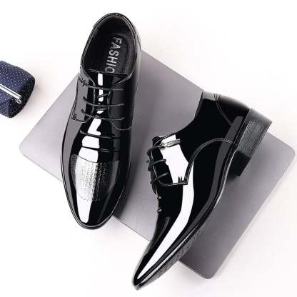 Men's Business Formal Casual Pointed Toe Lace Up Oxfords Faux Leather Patant Shoes