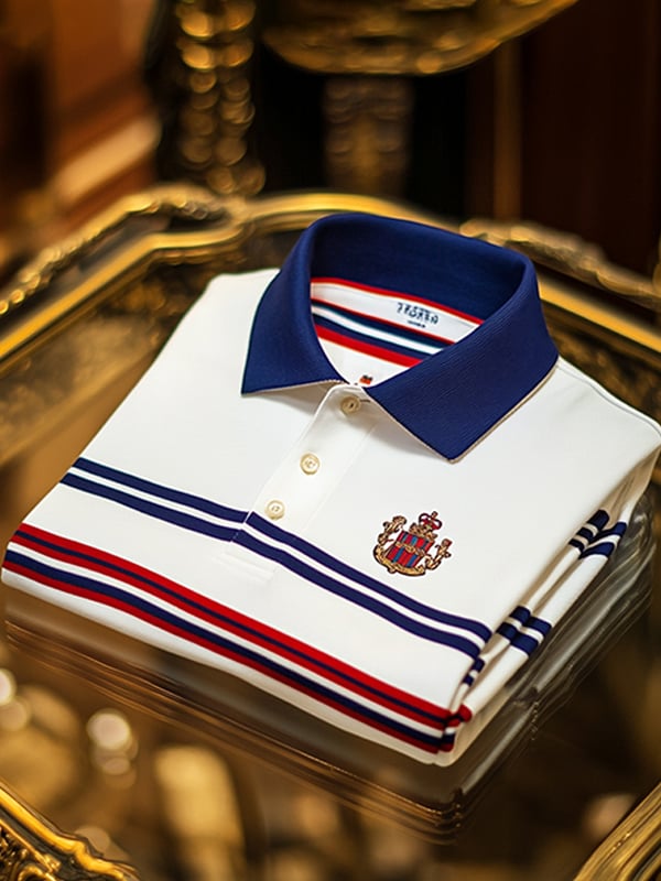 Men's Retro Business Stripe Print Long Sleeve Polo Shirt