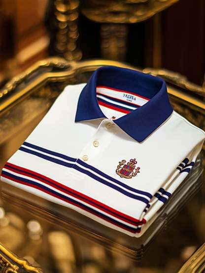 Men's Retro Business Stripe Print Long Sleeve Polo Shirt