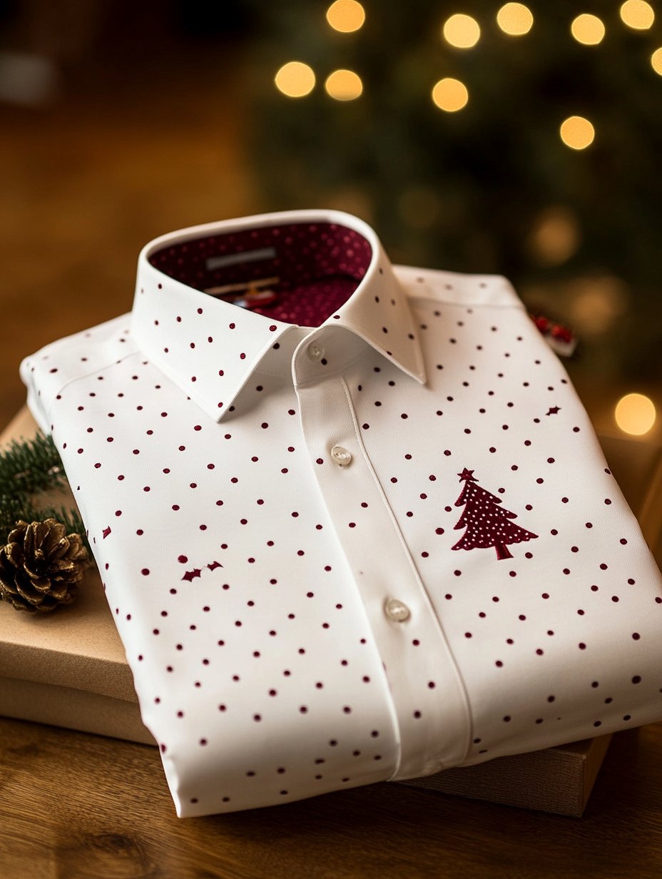 Men's Business Retro Christmas Evergreen Pine Print Long Sleeve Shirt