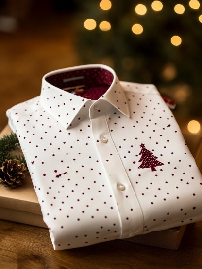 Men's Business Retro Christmas Evergreen Pine Print Long Sleeve Shirt