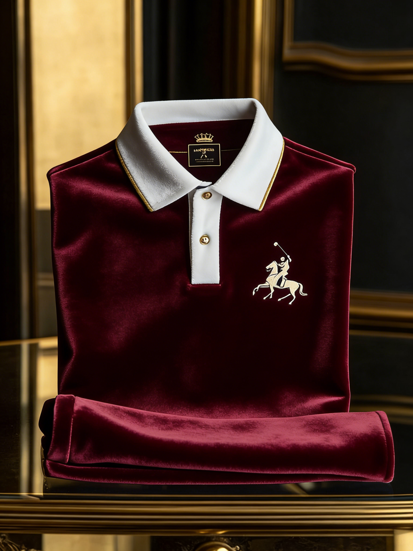 Men's Velvet Business Logo Print Long Sleeve Polo Shirt
