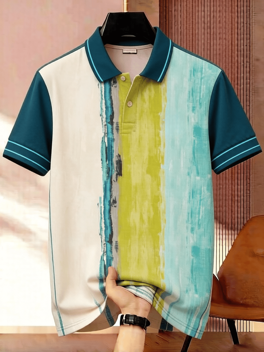 Men's Business Colorblock Plaid Print Polo Shirt