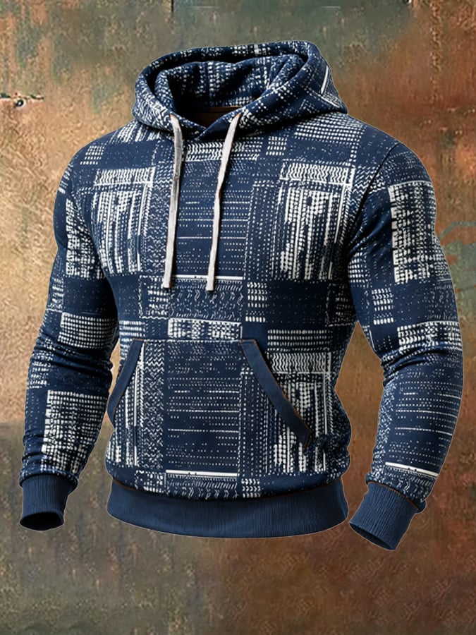 Men's Retro Distressed Color Block Print Casual Long Sleeve Sweatshirt