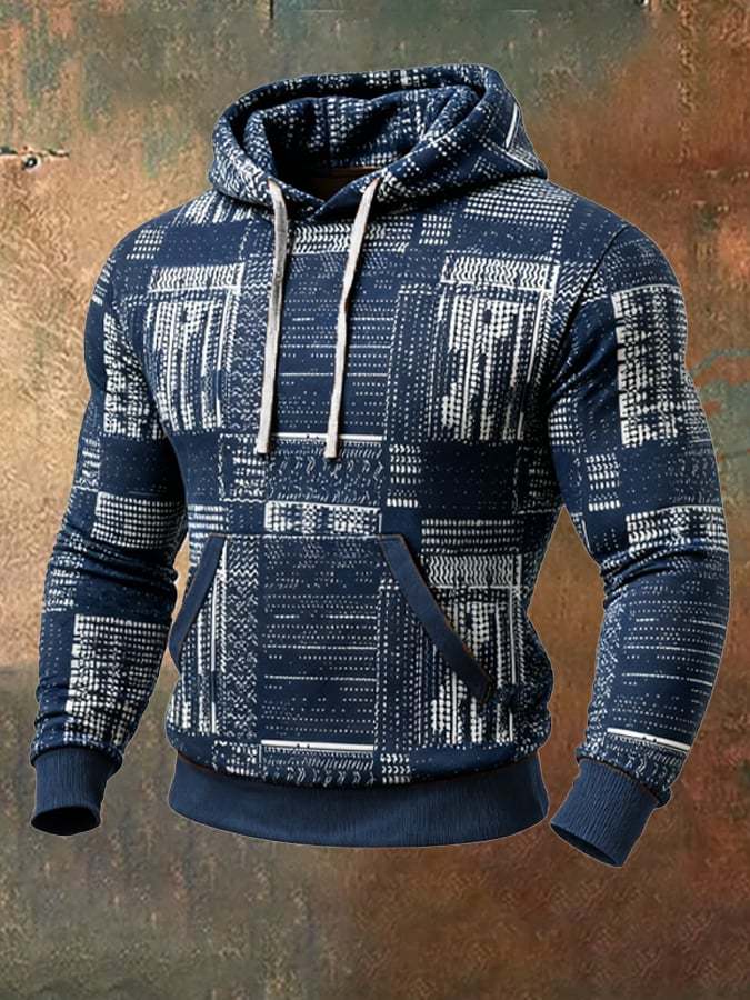Men's Retro Distressed Color Block Print Casual Long Sleeve Sweatshirt