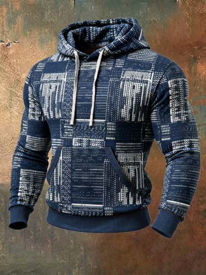 Men's Retro Distressed Color Block Print Casual Long Sleeve Sweatshirt