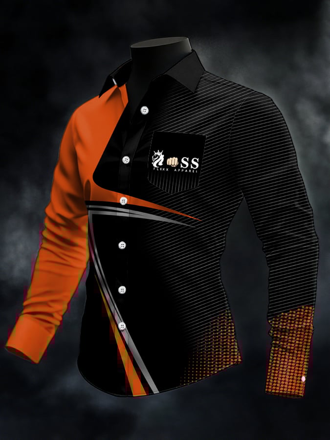 Men's Retro Letter Design Printed Business Long Sleeve Pocket Shirt