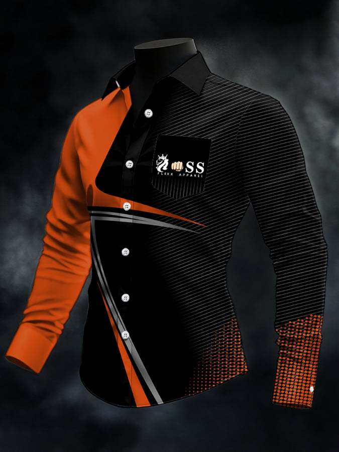 Men's Retro Letter Design Printed Business Long Sleeve Pocket Shirt