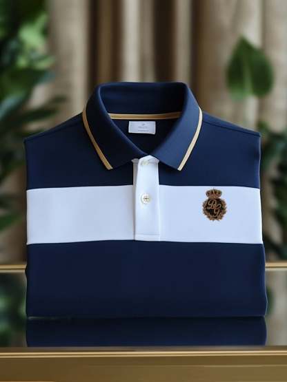 Men's Classic Business Check Logo Button Short Sleeve Polo Shirt