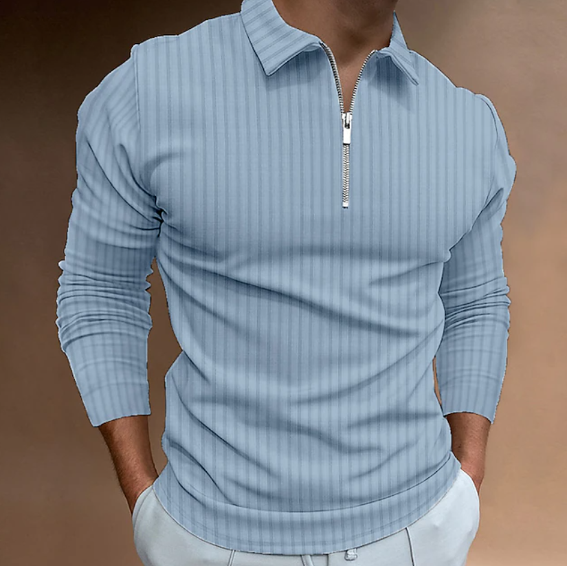Men's Textured Casual Quarter Zip Long Sleeve Polo Shirt