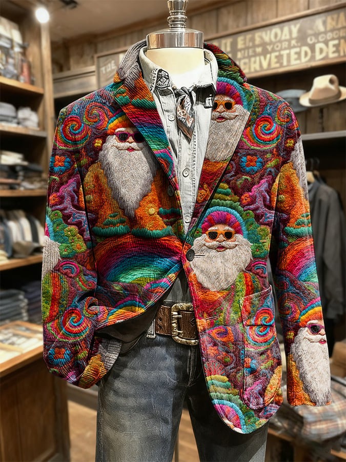 Men's Retro Christmas Art Print Casual Blazer