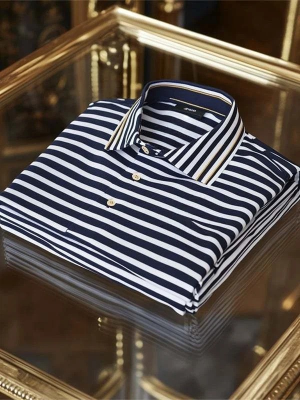 Men's Retro Business Stripe Print Long Sleeve POLO Shirt