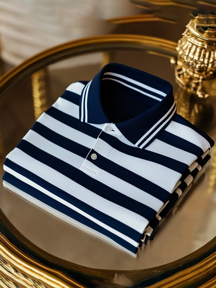 Men's Business Casual Logo Button Short Sleeve Polo Shirt