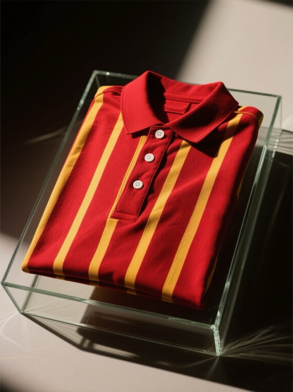 Men's Business Casual Striped Button Short Sleeve Polo Shirt