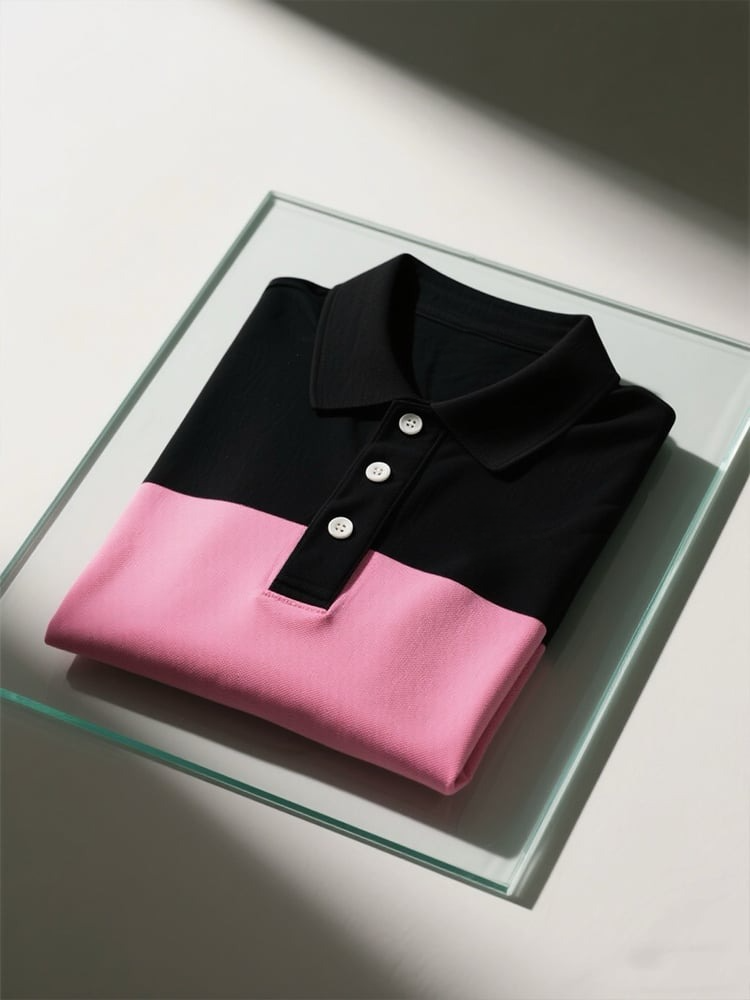 Men's Business Casual Colorblock Button Short Sleeve Polo Shirt