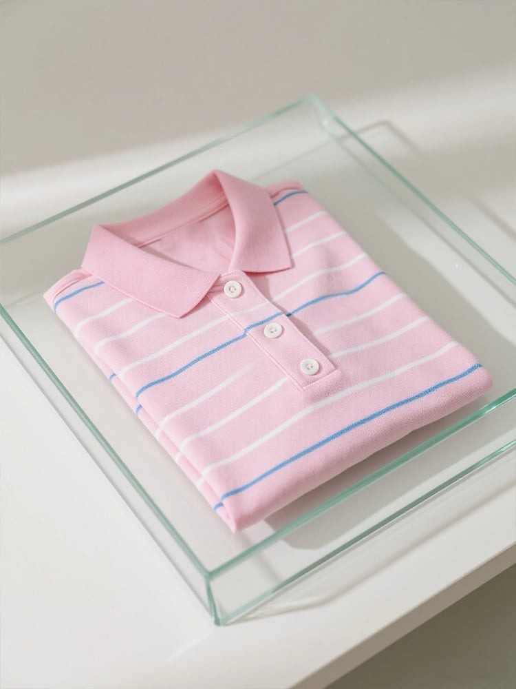 Men's Business Casual Striped Button Short Sleeve Polo Shirt