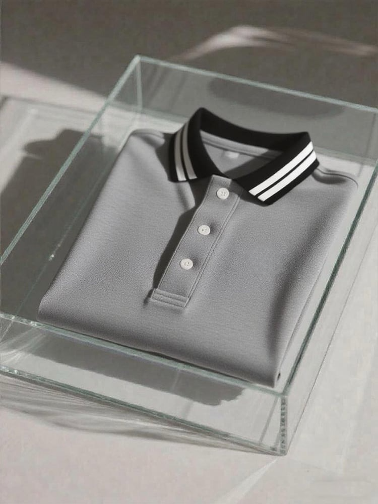 Men's Business Casual Logo Button Short Sleeve Polo Shirt