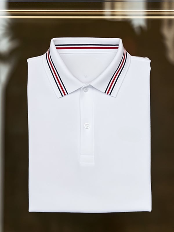 Men's Business Casual Plaid Logo Button Short Sleeve Polo Shirt