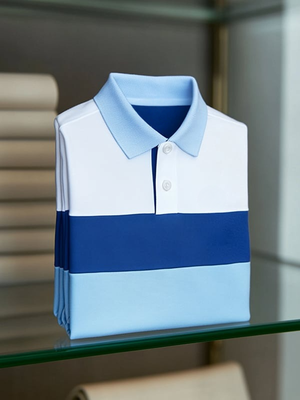 Men's Business Casual Plaid Logo Button Short Sleeve Polo Shirt